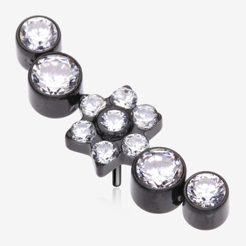 Implant Grade Titanium OneFit Threadless Blackline Radiant Sparkle Flower Journey Curve Top Part-Clear Gem